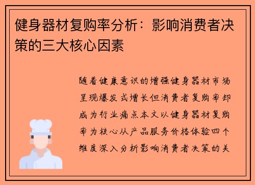 健身器材复购率分析：影响消费者决策的三大核心因素