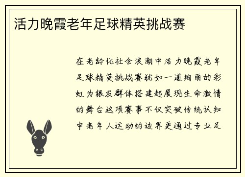 活力晚霞老年足球精英挑战赛